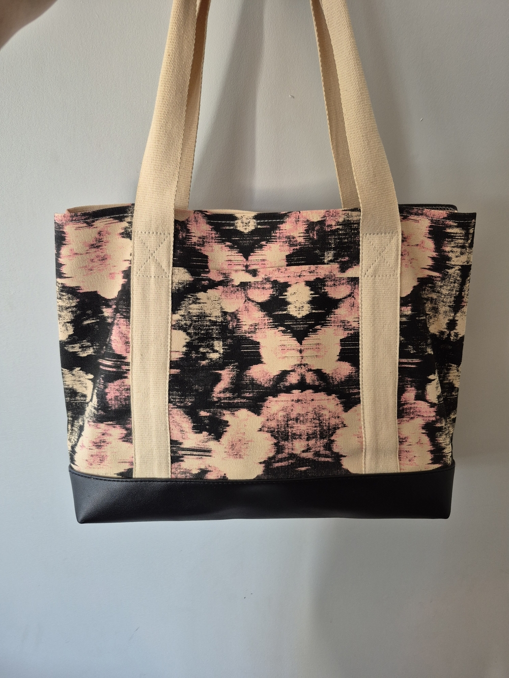 Avon Canvas Tote Bag in Black, Pink & Cream Perfect Condition Floral